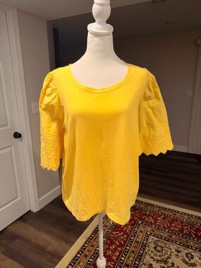 Banana Republic Yellow Puff Sleeve Eyelet Tee